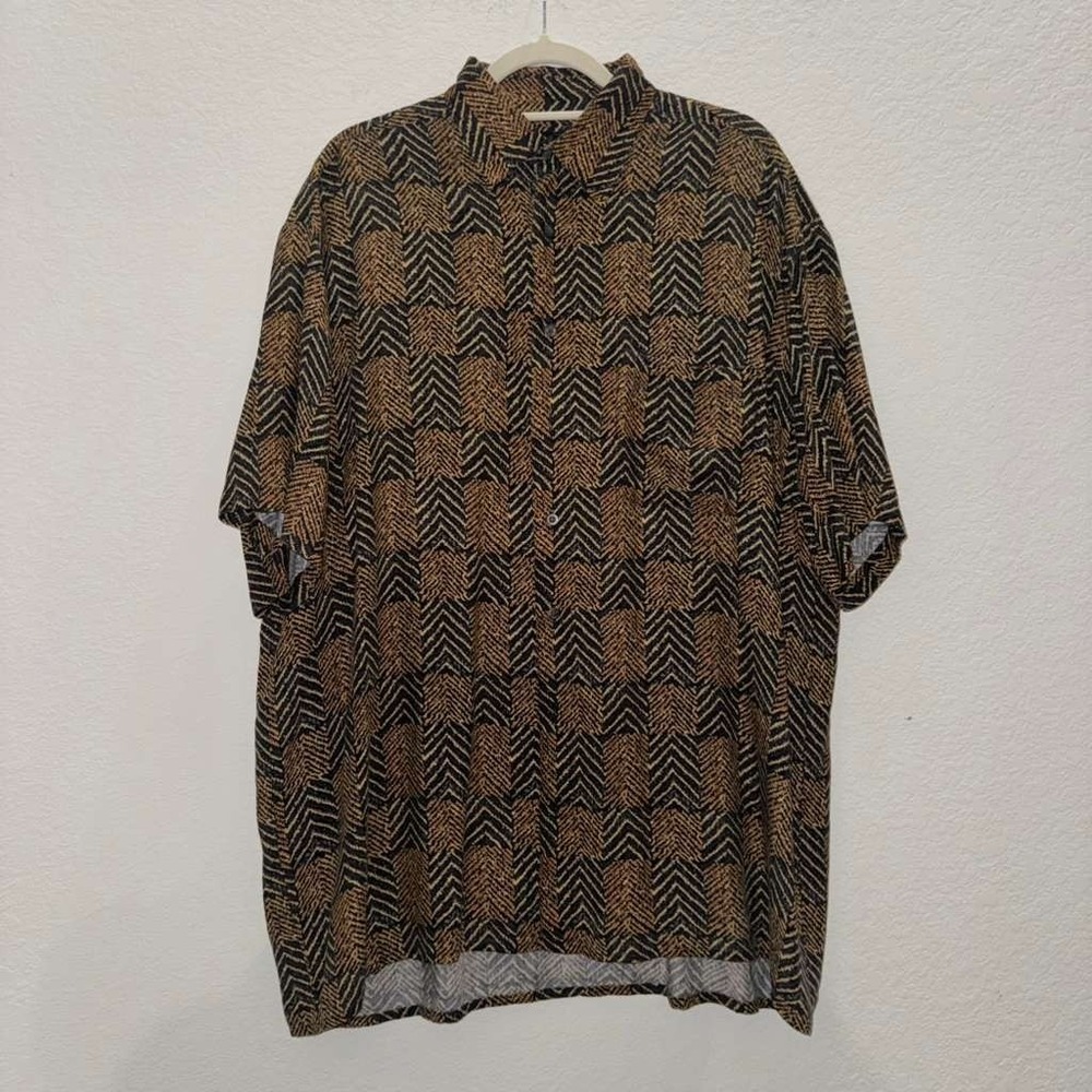J. Ferrar Men's Sz L Tall Geometric Print Button Up Shirt Short Sleeve Cabincore